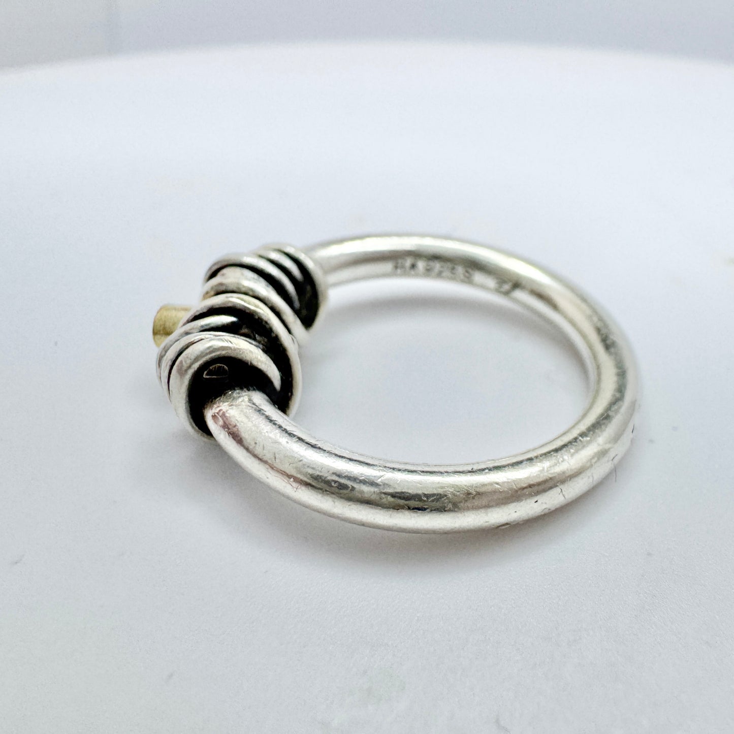 Rauff. Denmark. Vintage Sterling Silver 14k Gold Diamond Ring.