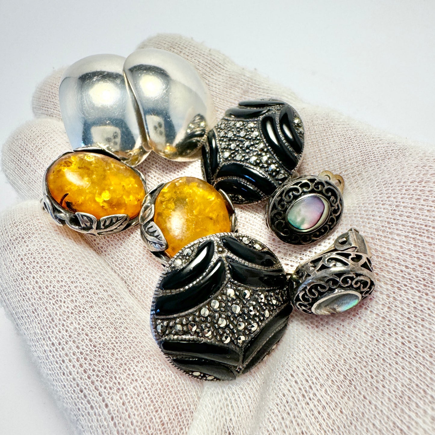 Job-lot Vintage c 1970-80s Silver Clip-on Earrings.