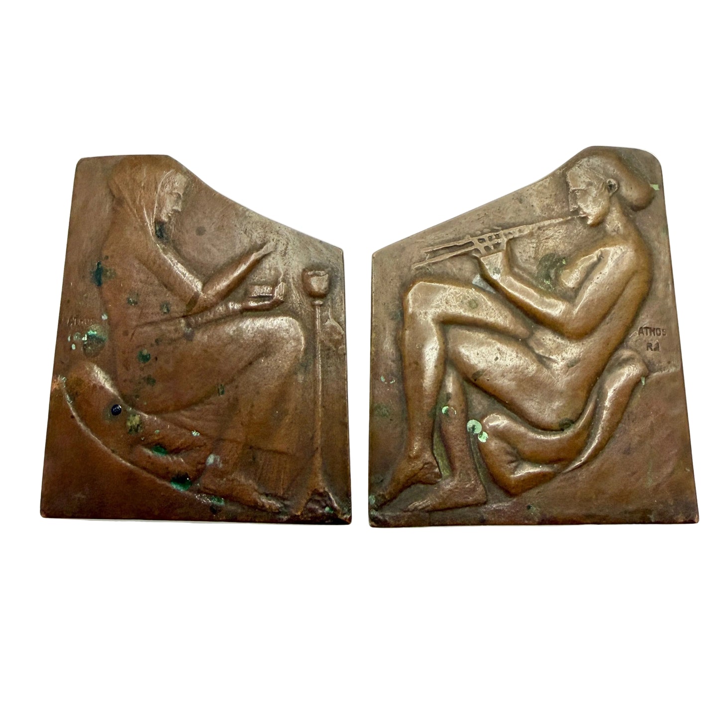 Two Antique Bronze Plaques. Marked ATHOS