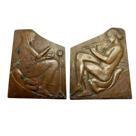 Two Antique Bronze Plaques. Marked ATHOS