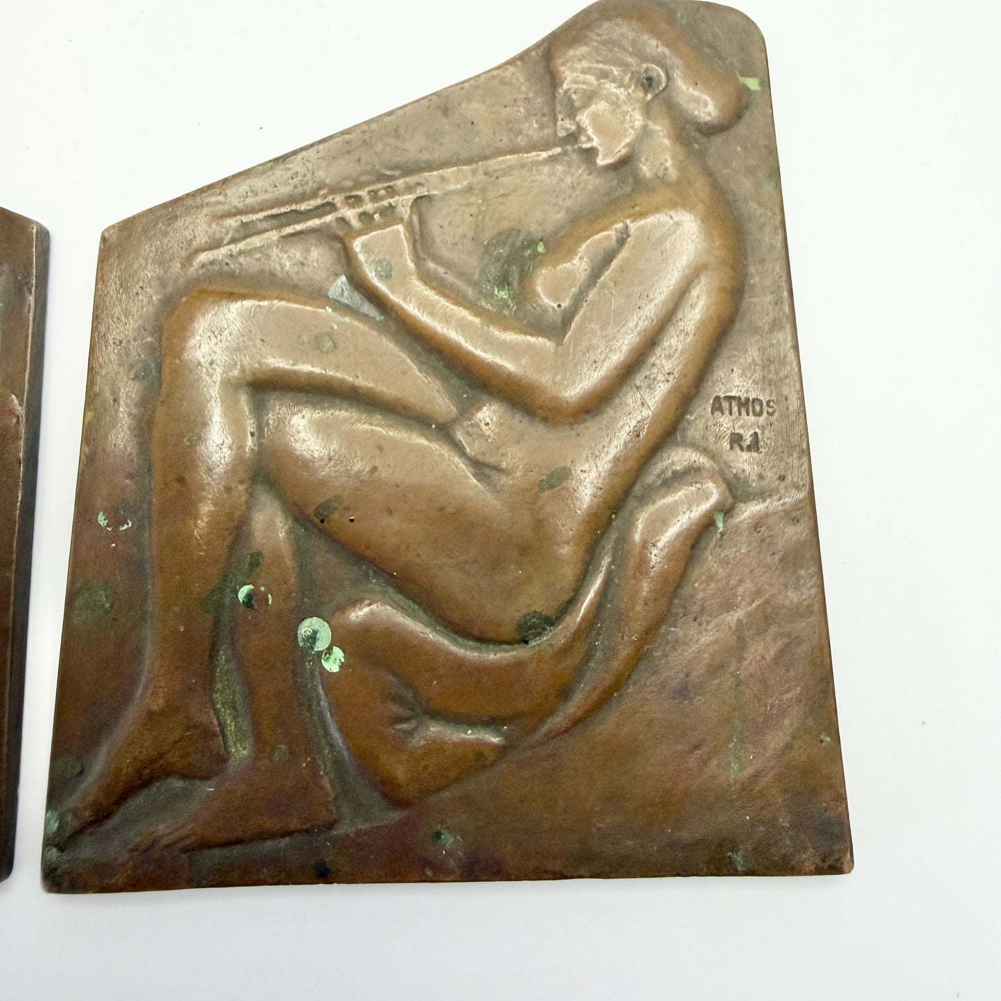 Two Antique Bronze Plaques. Marked ATHOS