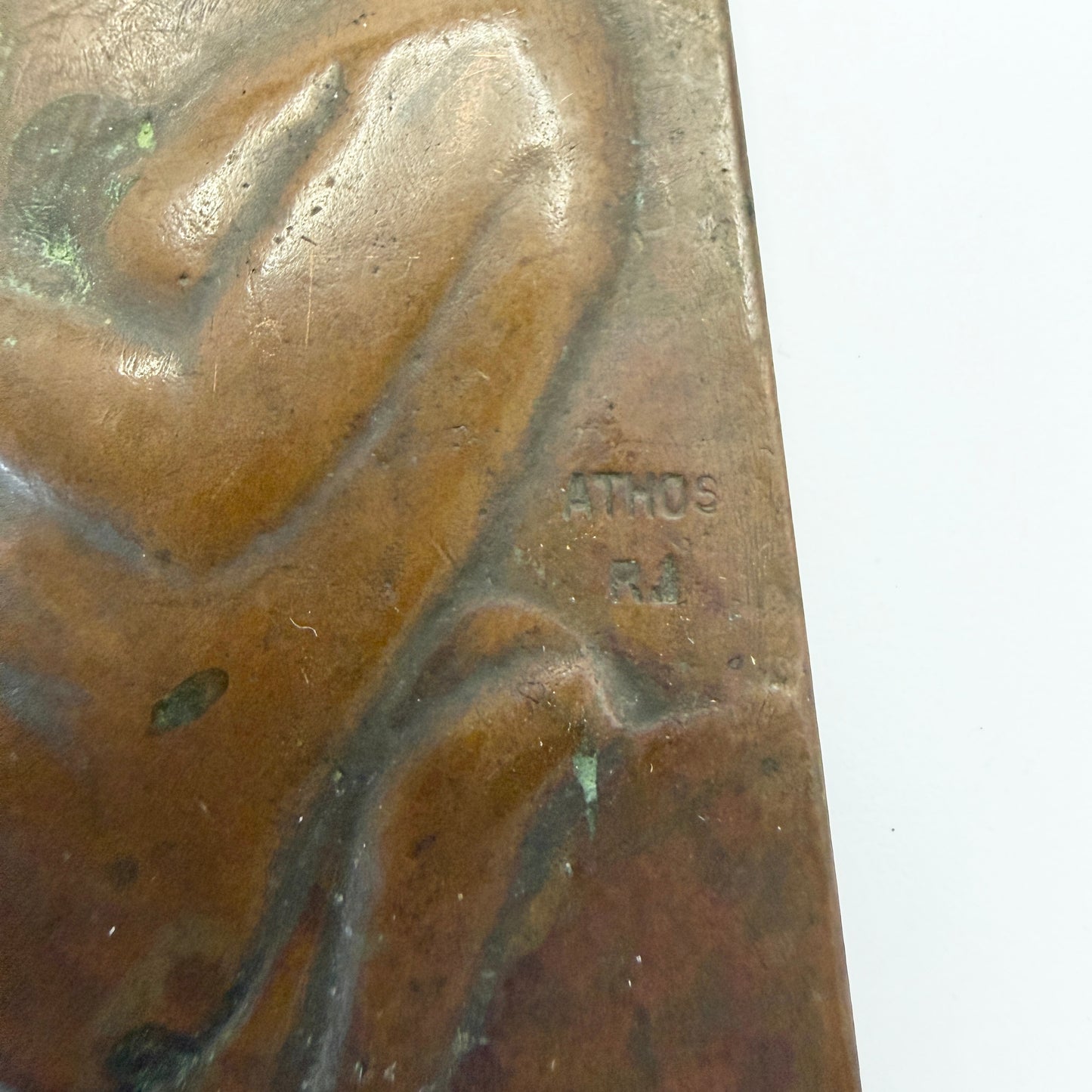 Two Antique Bronze Plaques. Marked ATHOS