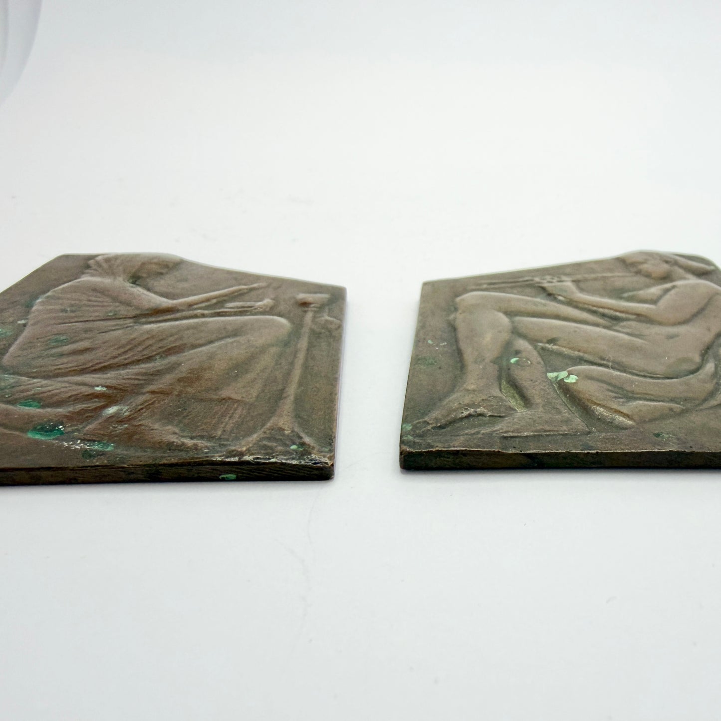 Two Antique Bronze Plaques. Marked ATHOS