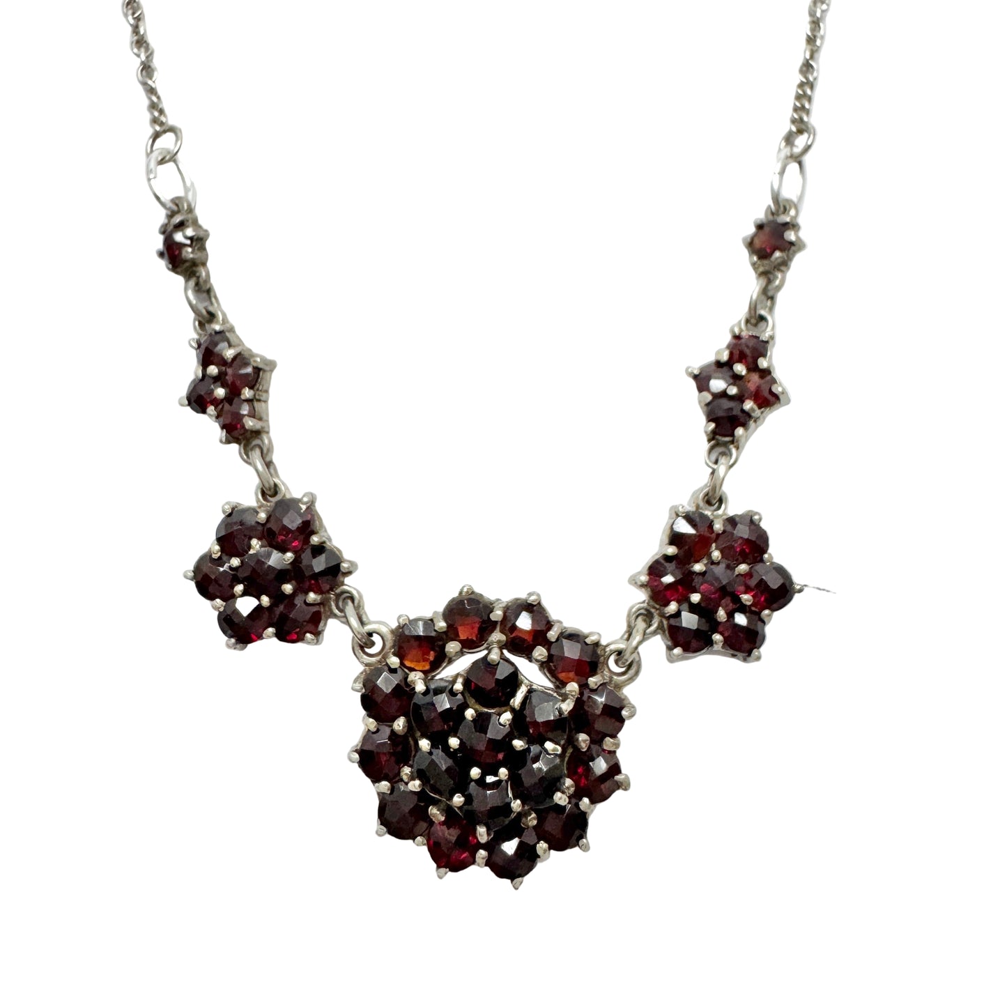 Vintage Solid Silver Garnet Necklace.