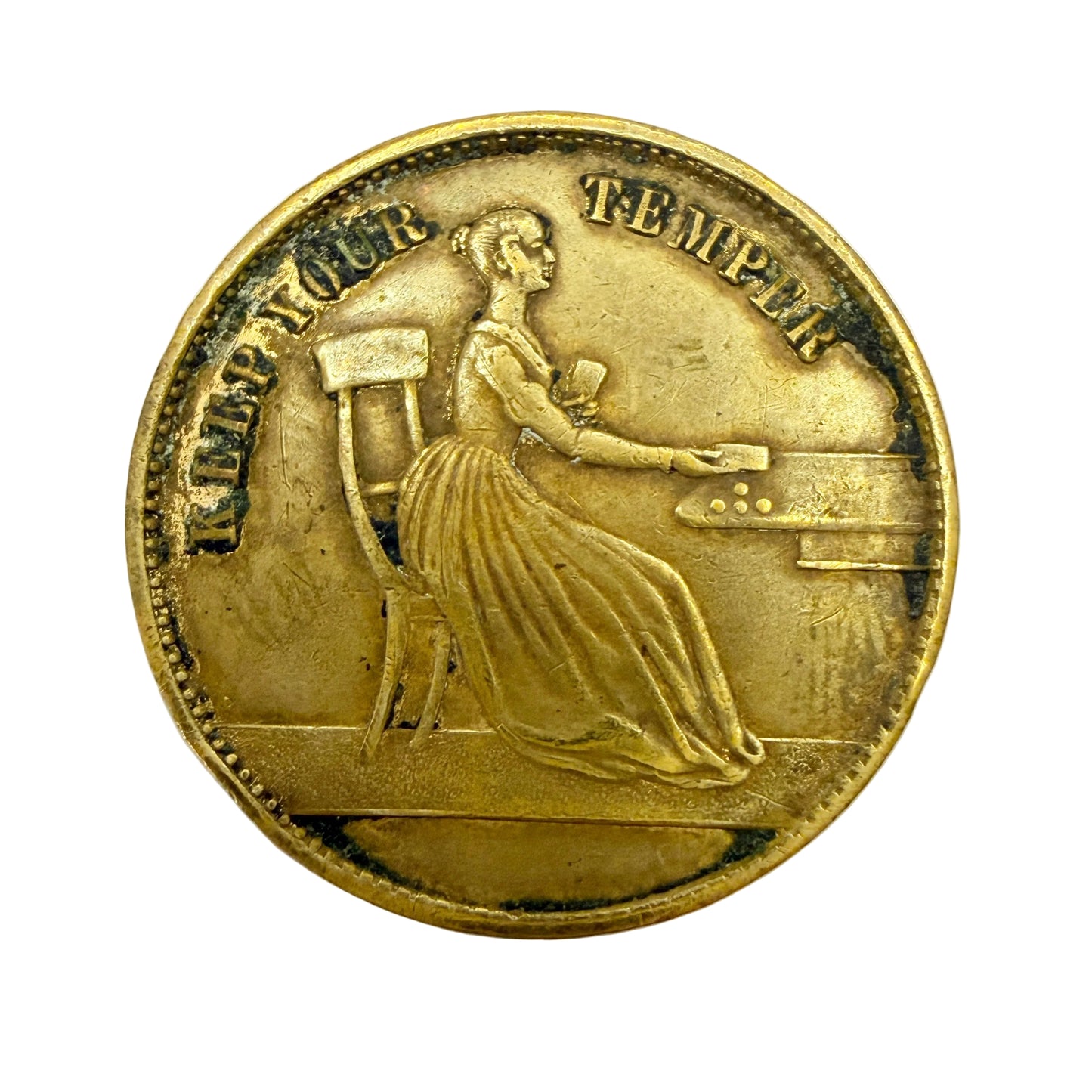 Antique year 1846. Victorian "Keep your Temper" Whist Game Token.