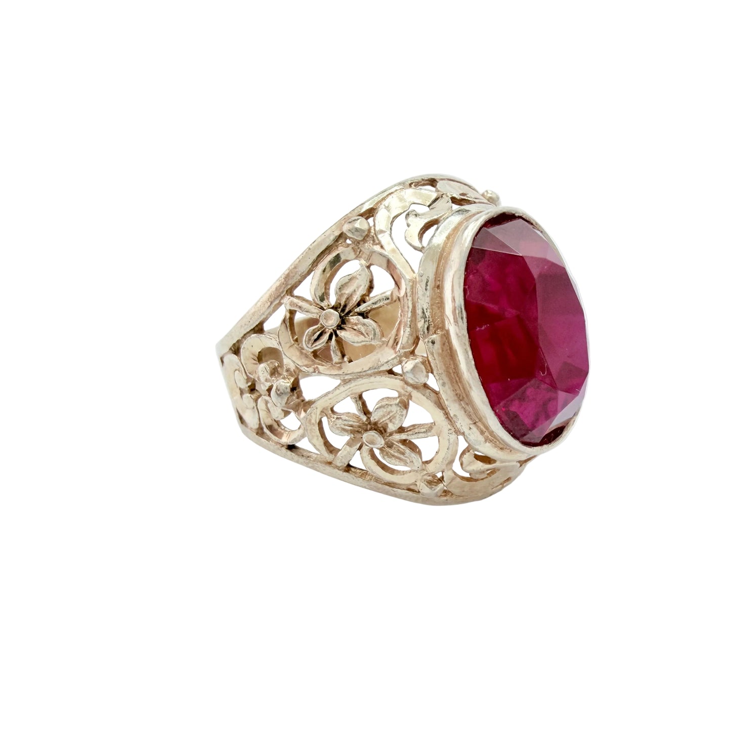 USSR, Soviet-era. Vintage Solid Silver Synthetic Ruby Ring.