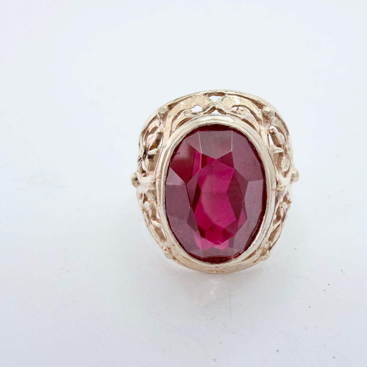USSR, Soviet-era. Vintage Solid Silver Synthetic Ruby Ring.