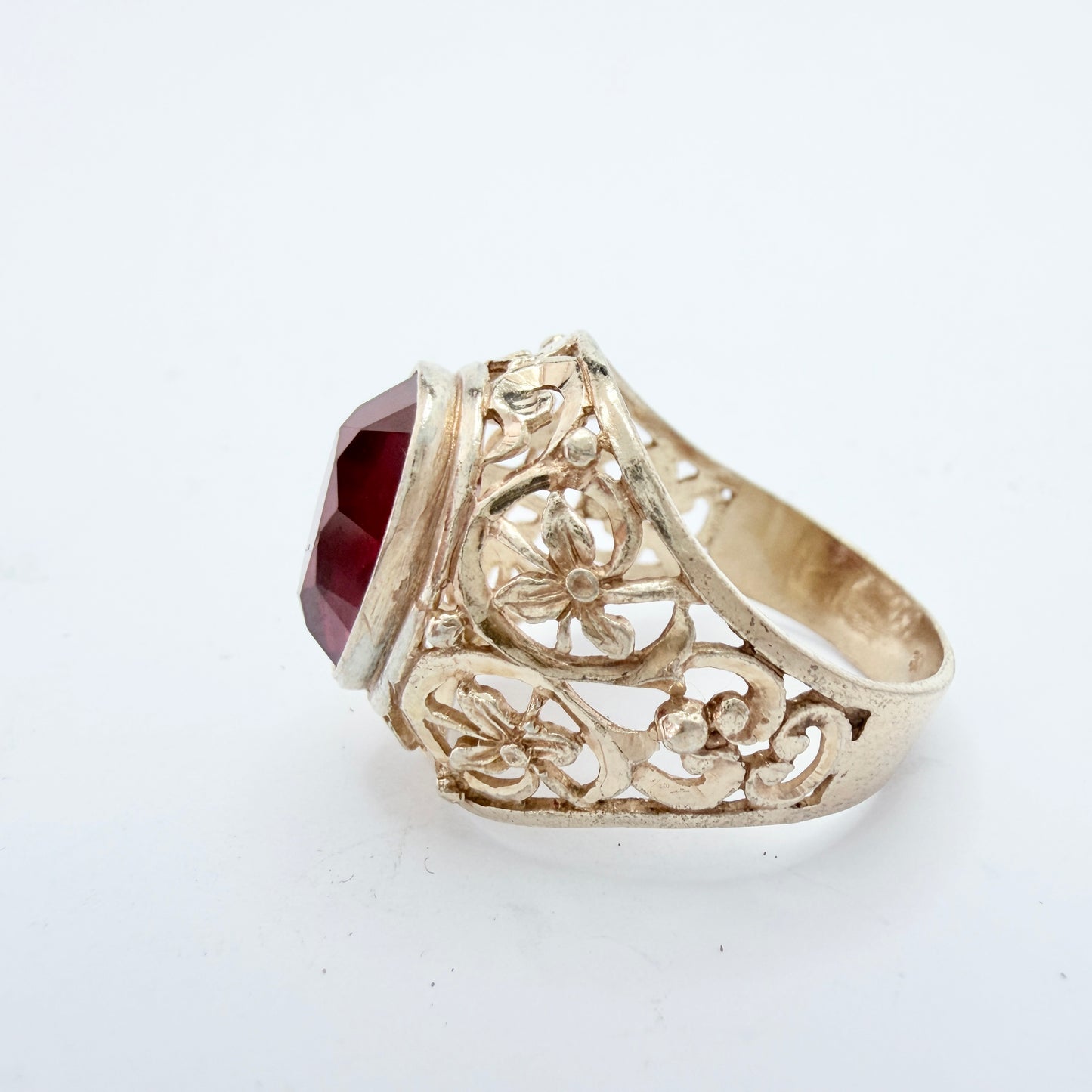 USSR, Soviet-era. Vintage Solid Silver Synthetic Ruby Ring.