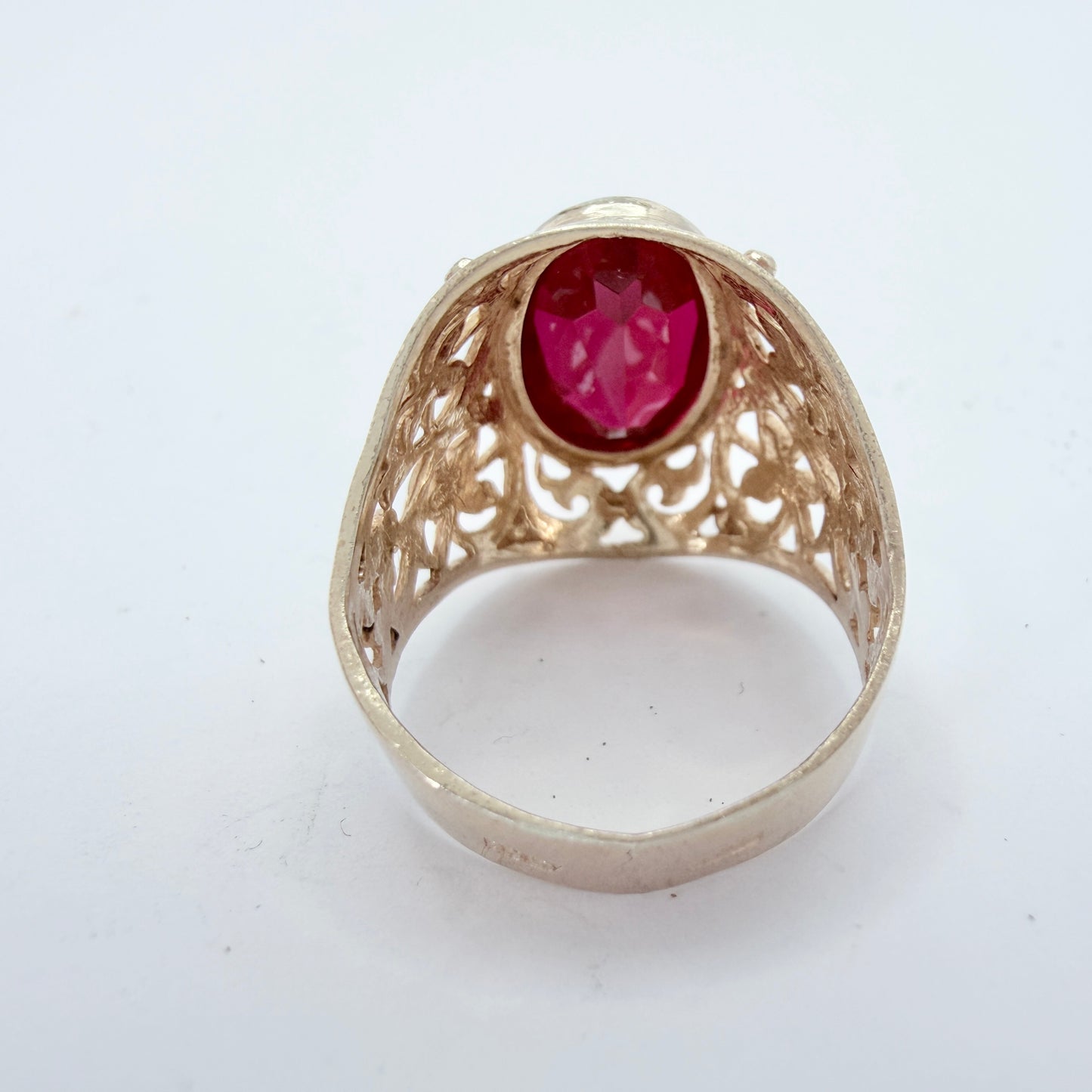 USSR, Soviet-era. Vintage Solid Silver Synthetic Ruby Ring.