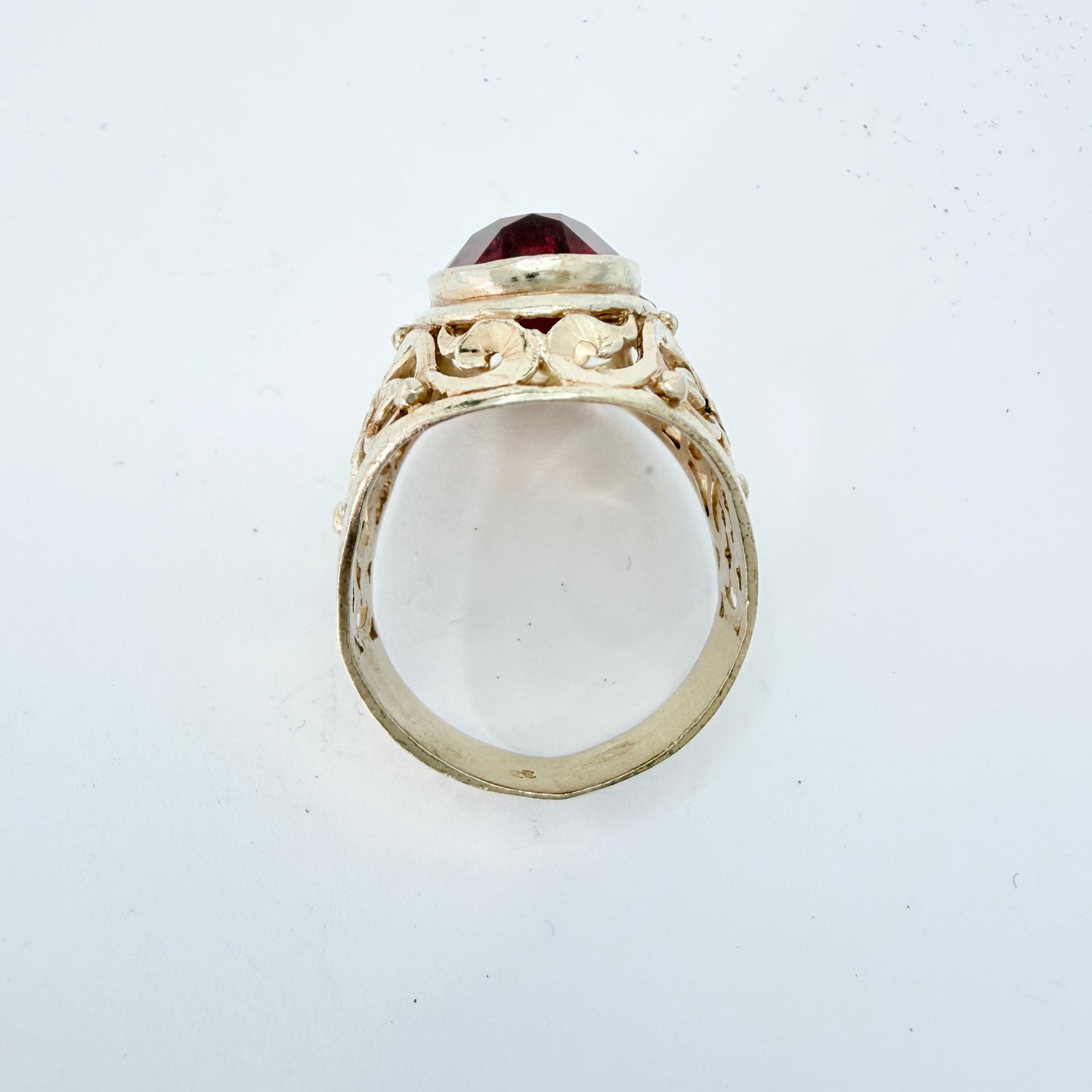 USSR, Soviet-era. Vintage Solid Silver Synthetic Ruby Ring.