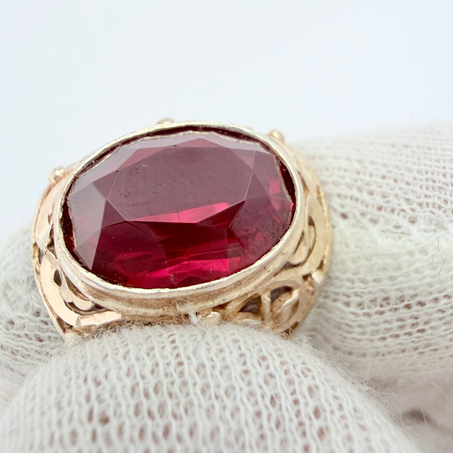 USSR, Soviet-era. Vintage Solid Silver Synthetic Ruby Ring.