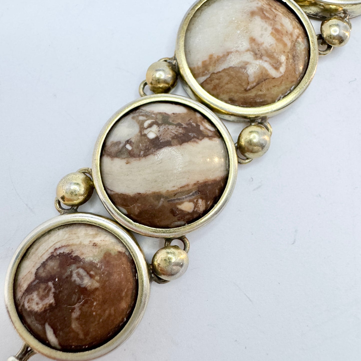 Sweden year 1890. Antique Victorian Solid Silver Limestone Marble Bracelet.