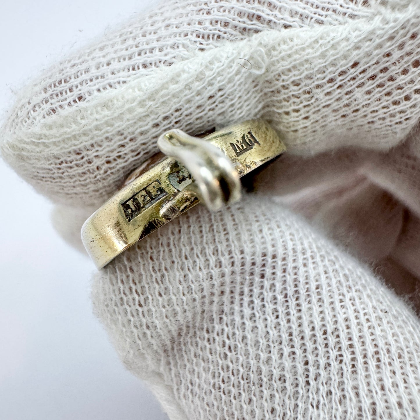 Sweden year 1890. Antique Victorian Solid Silver Limestone Marble Bracelet.