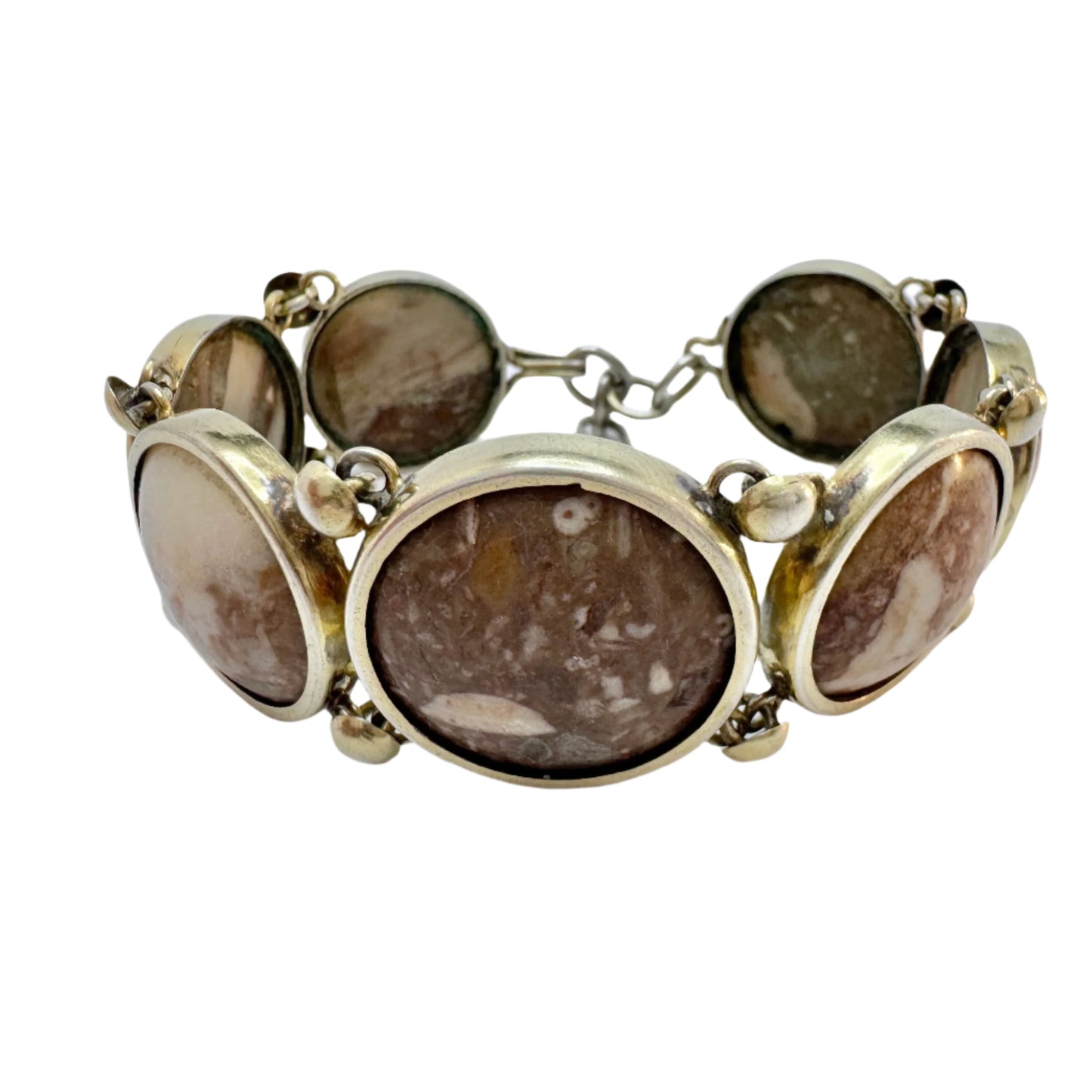 Sweden year 1890. Antique Victorian Solid Silver Limestone Marble Bracelet.