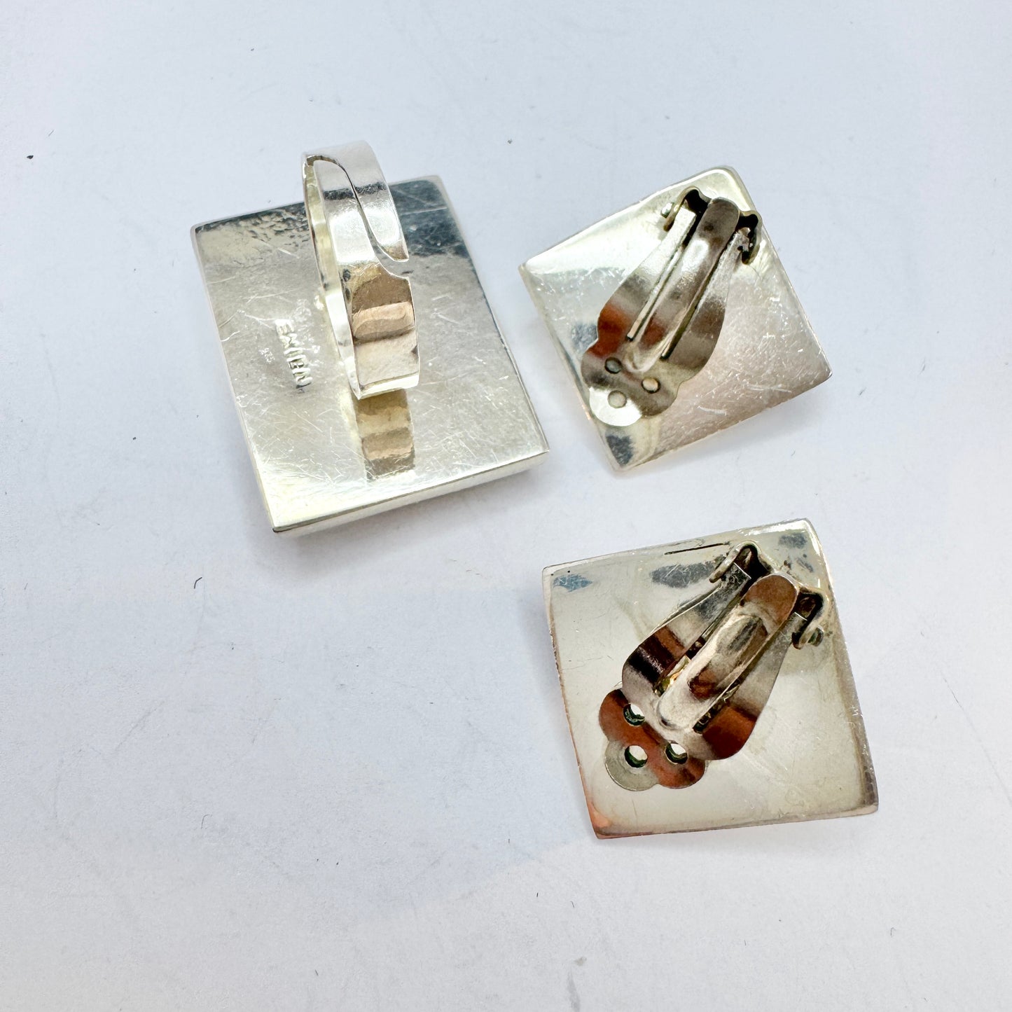 Per Norlin, Exign, Sweden. Vintage Sterling Silver onyx Rng + Earings.