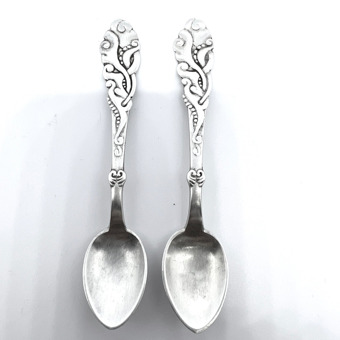 Denmark 1919. Antique Art Nouveau Solid Silver Pair of Salt Spoons.