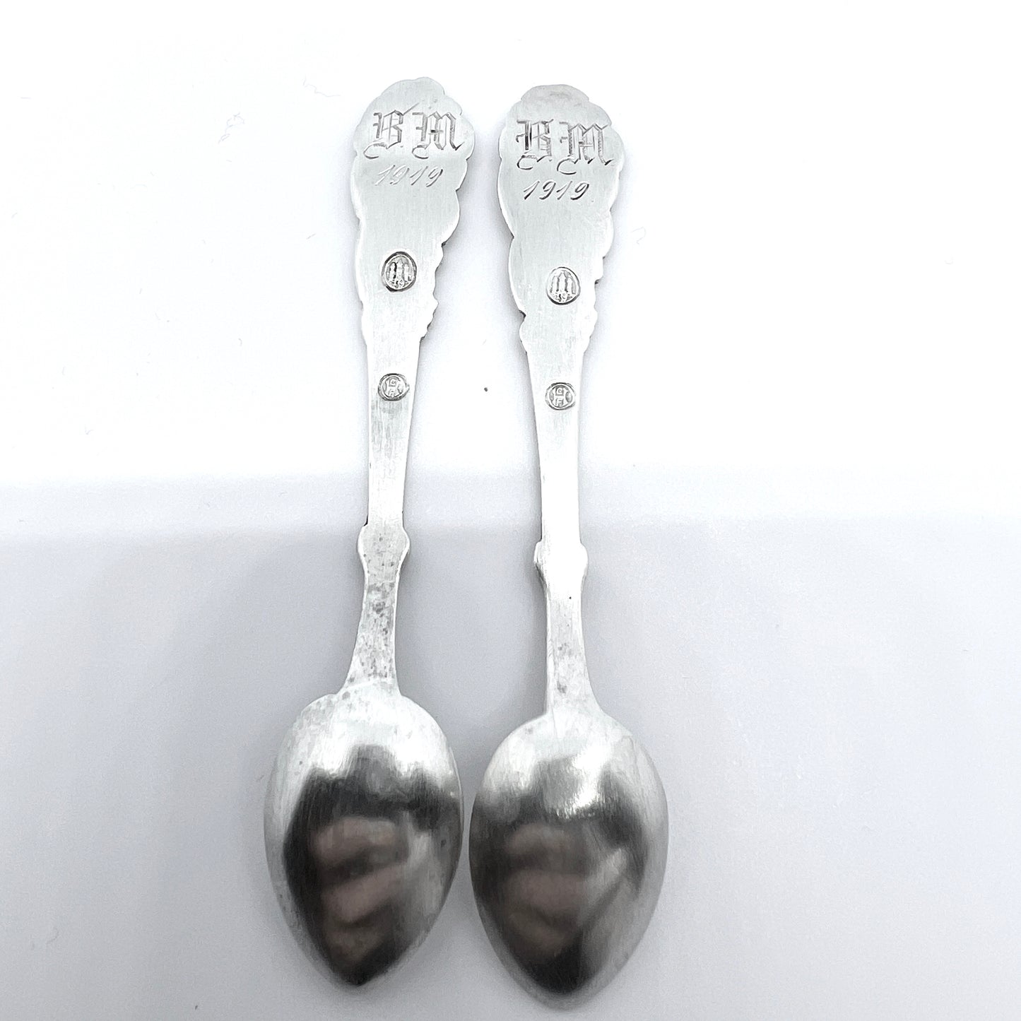 Denmark 1919. Antique Art Nouveau Solid Silver Pair of Salt Spoons.