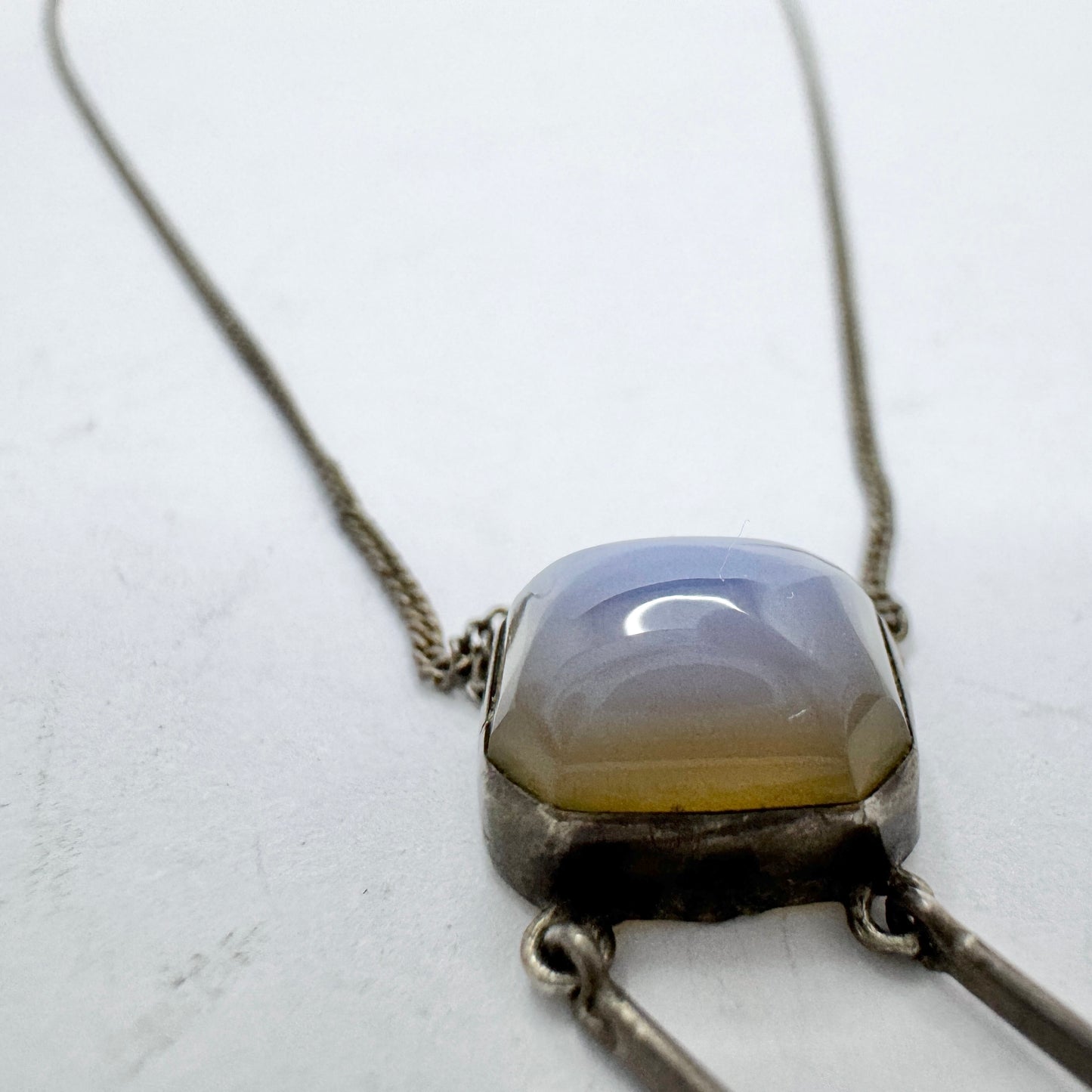 Sweden early 1900s. Solid Silver Chalcedony Négligée Necklace.