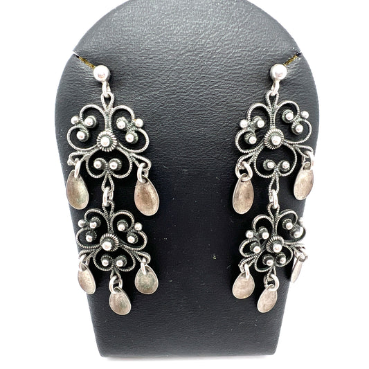 Scandinavia c 1940-50s. Solid Silver Traditional Earrings.