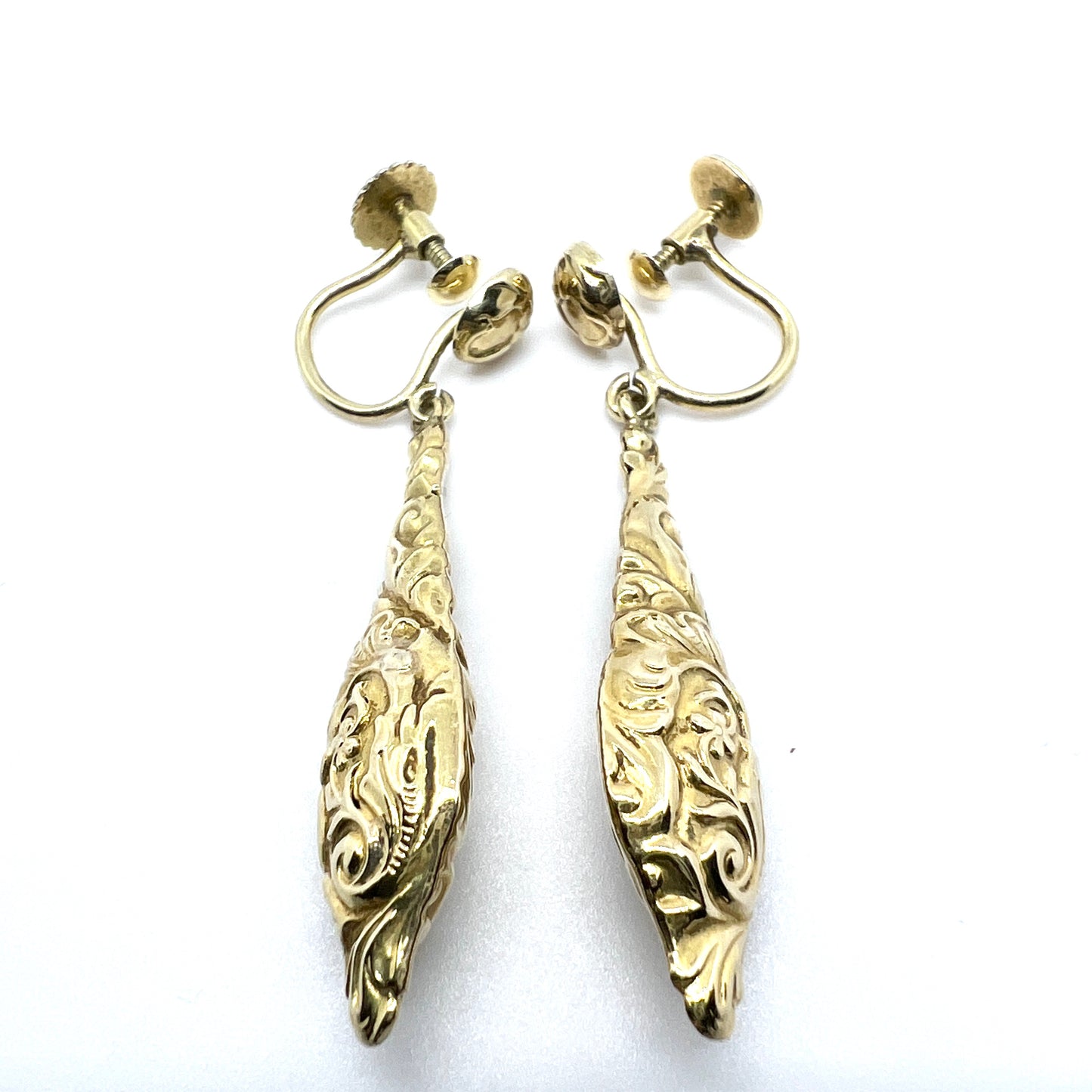 Bernhard Hertz, Denmark c 1920. Antique Art Nouveau 14k Gold Earrings.