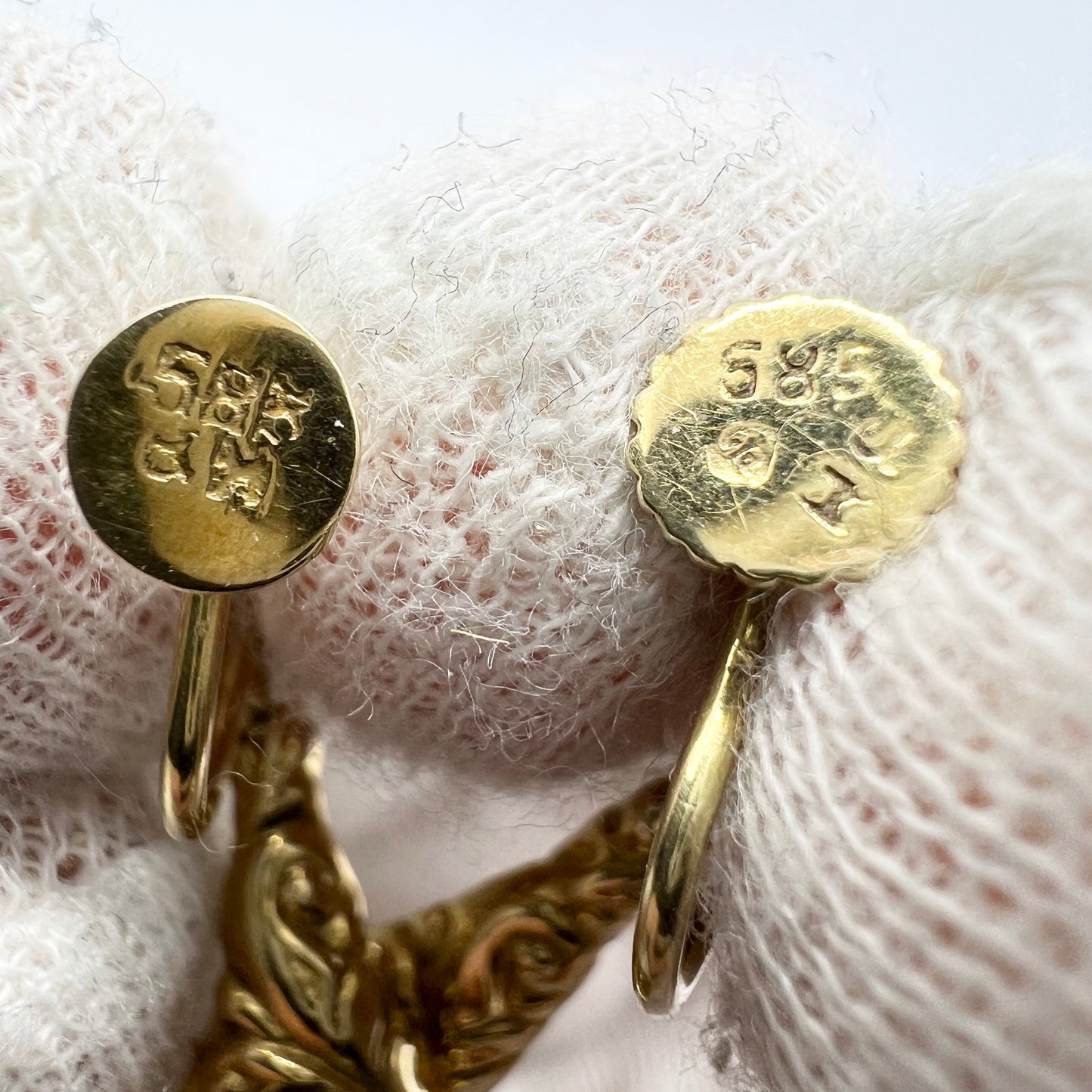 Bernhard Hertz, Denmark c 1920. Antique Art Nouveau 14k Gold Earrings.