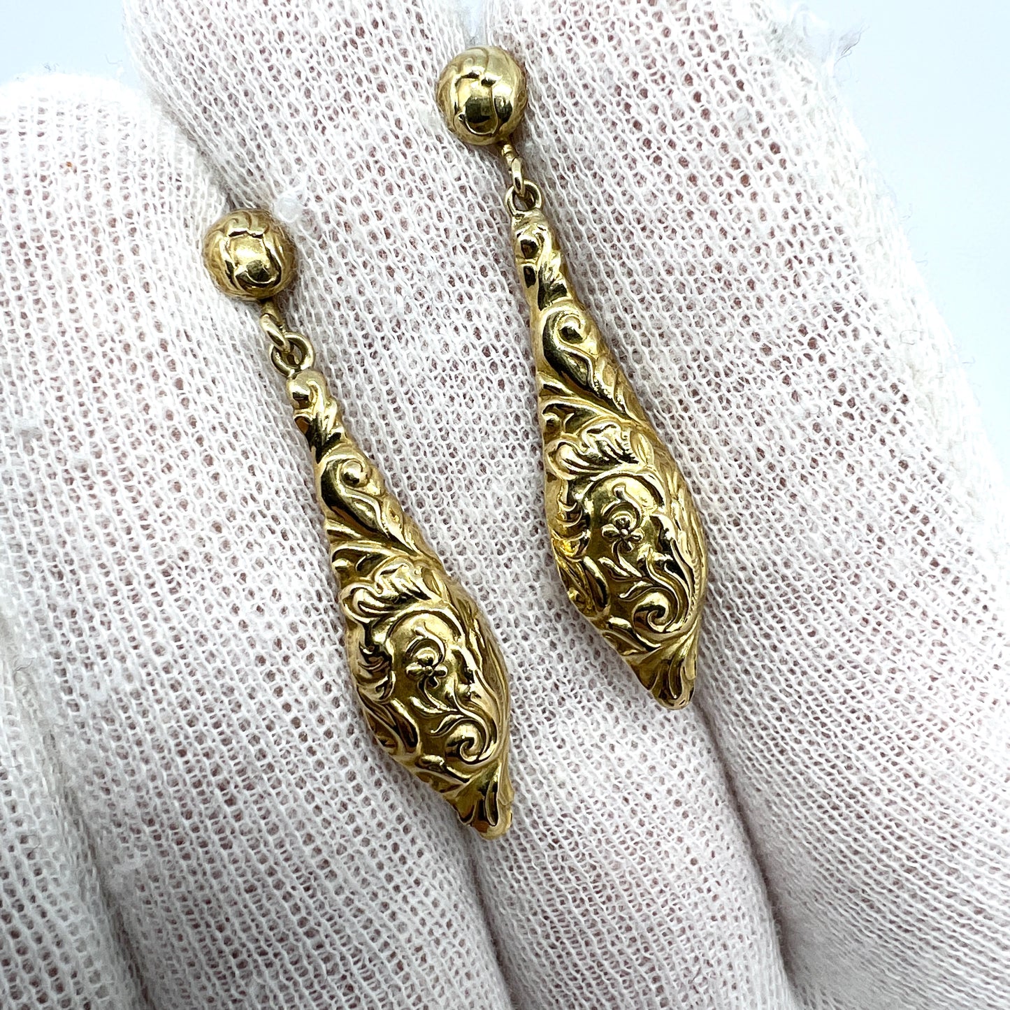 Bernhard Hertz, Denmark c 1920. Antique Art Nouveau 14k Gold Earrings.