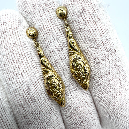 Bernhard Hertz, Denmark c 1920. Antique Art Nouveau 14k Gold Earrings.