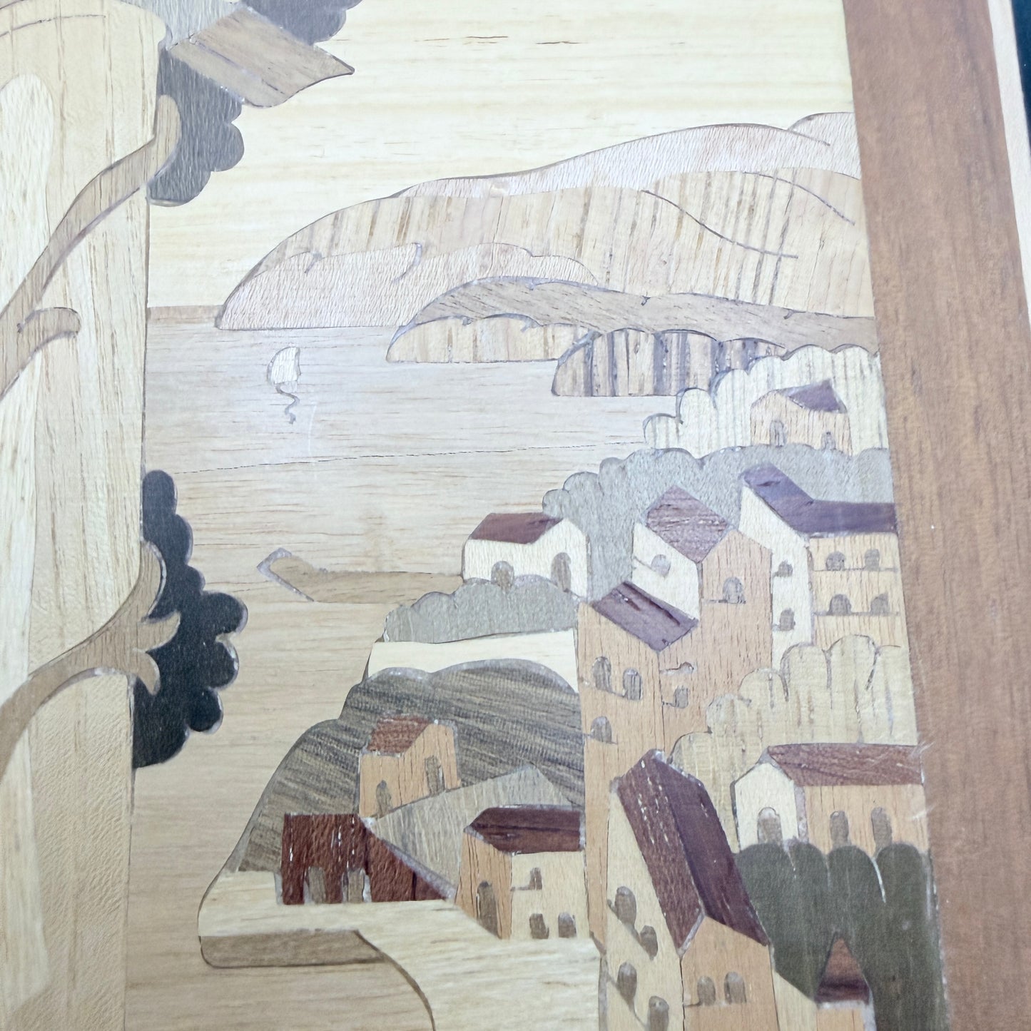 Vintage Mid-century Intarsia Wood Inlay Wall Art. Italian Motif.