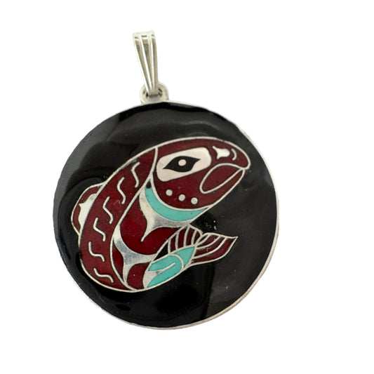 Vintage Sterling Silver Enamel Fish Pendant.