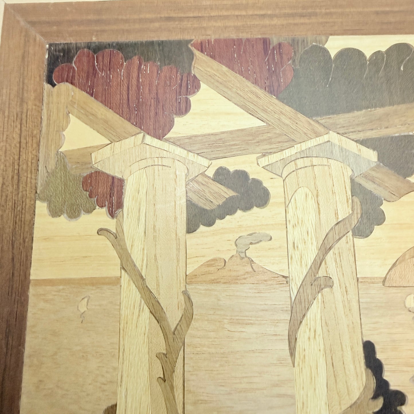 Vintage Mid-century Intarsia Wood Inlay Wall Art. Italian Motif.