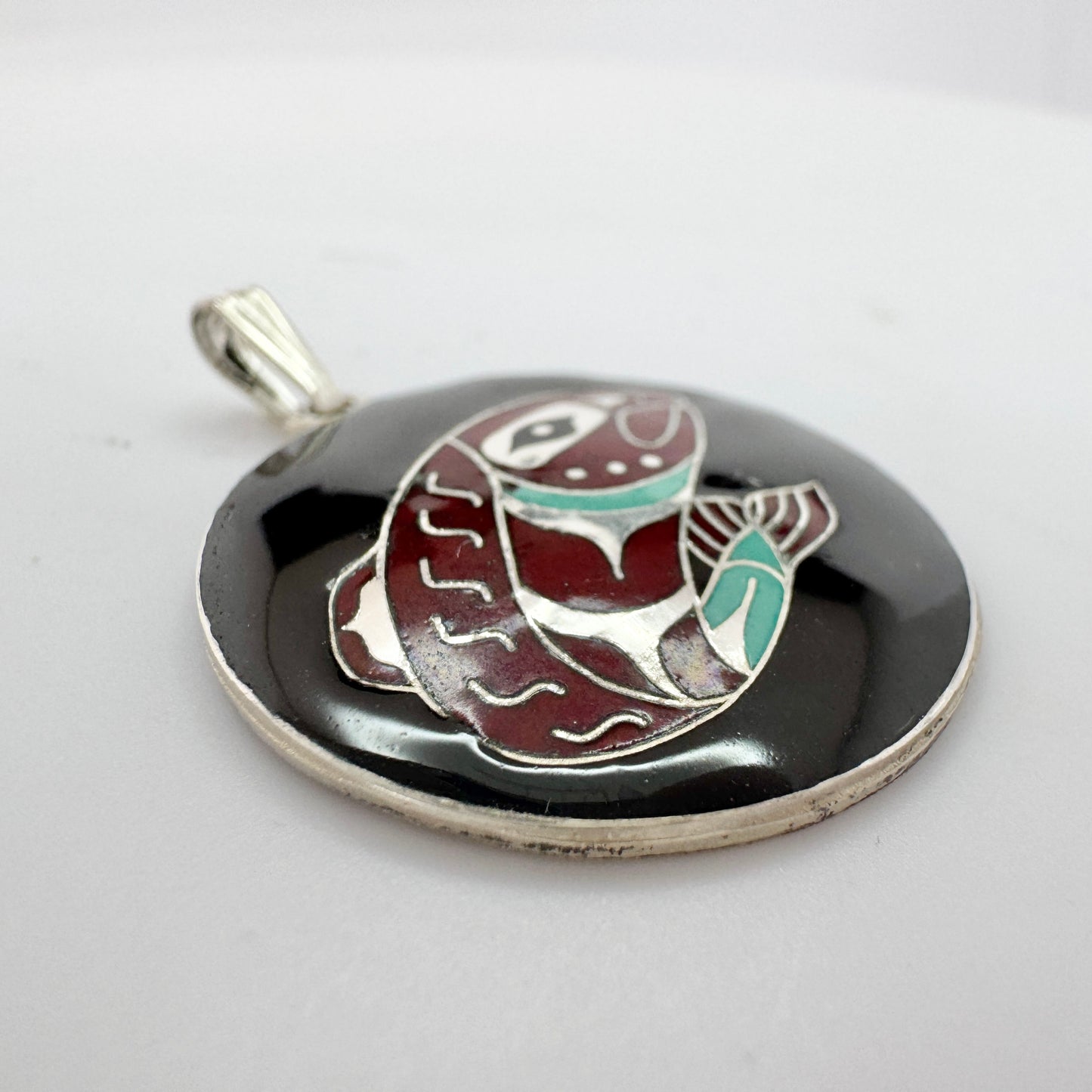 Vintage Sterling Silver Enamel Fish Pendant.
