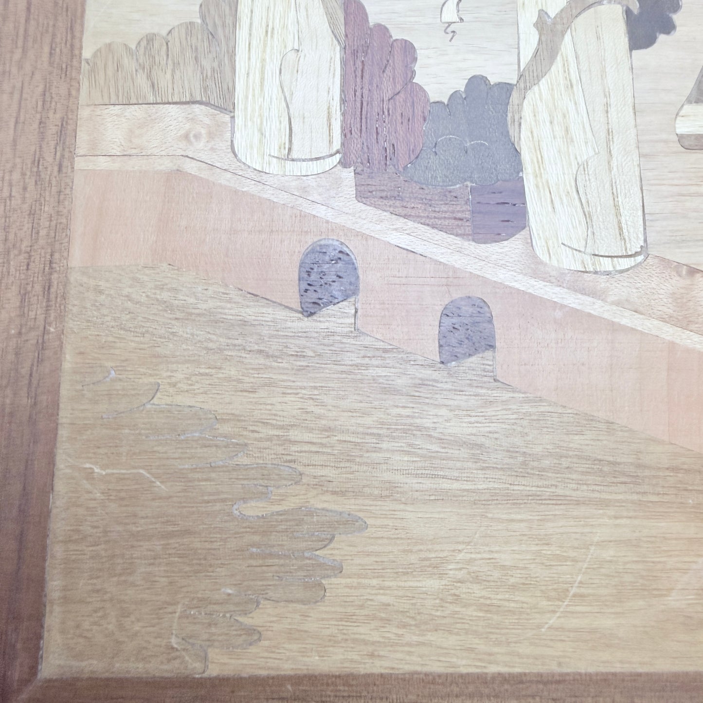 Vintage Mid-century Intarsia Wood Inlay Wall Art. Italian Motif.