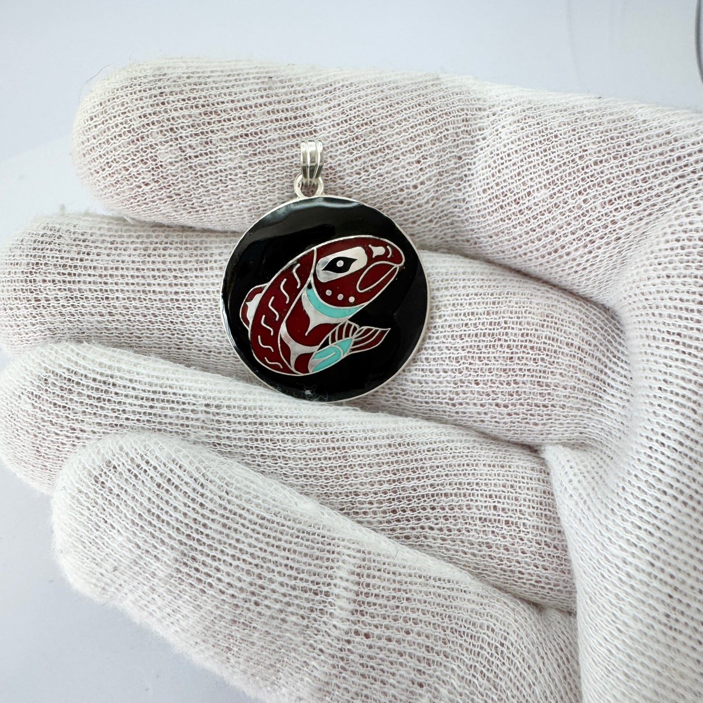 Vintage Sterling Silver Enamel Fish Pendant.