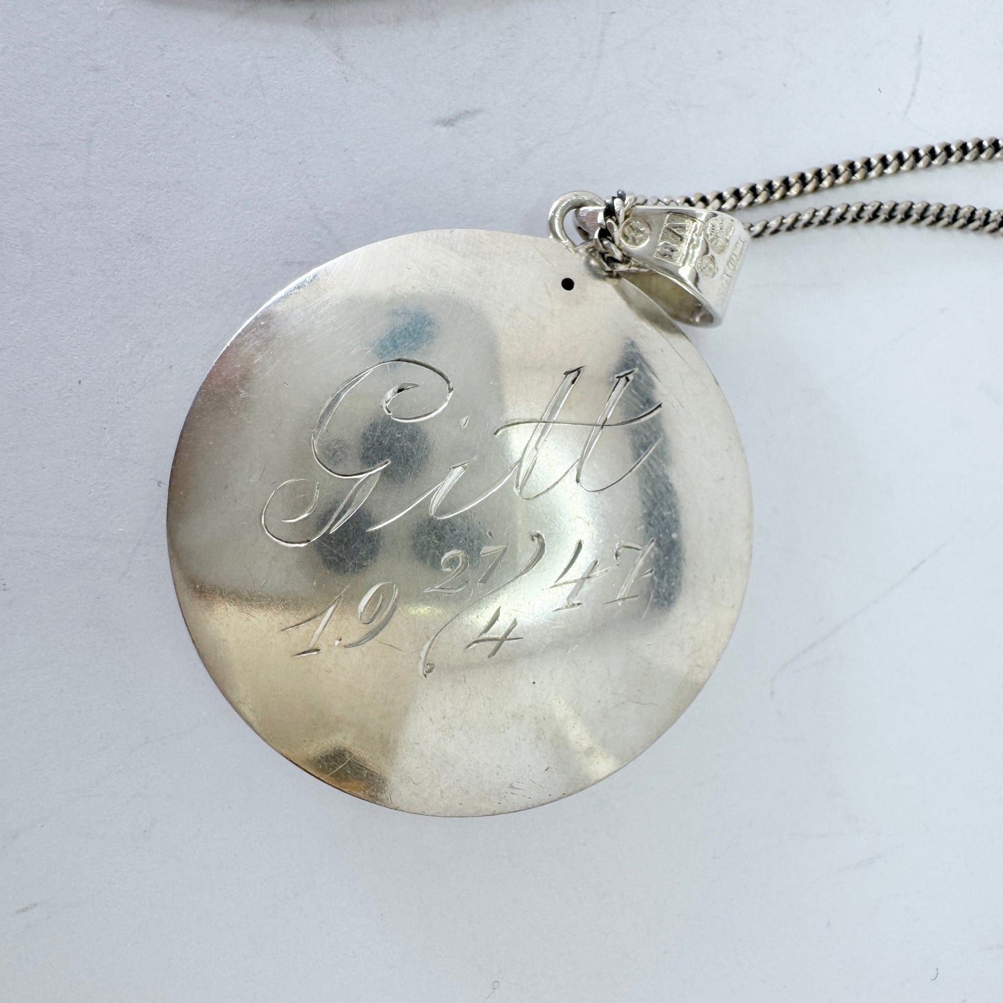 E Forssell, Sweden 1947. Vintage Sterling Silver Floral Pendant Necklace.