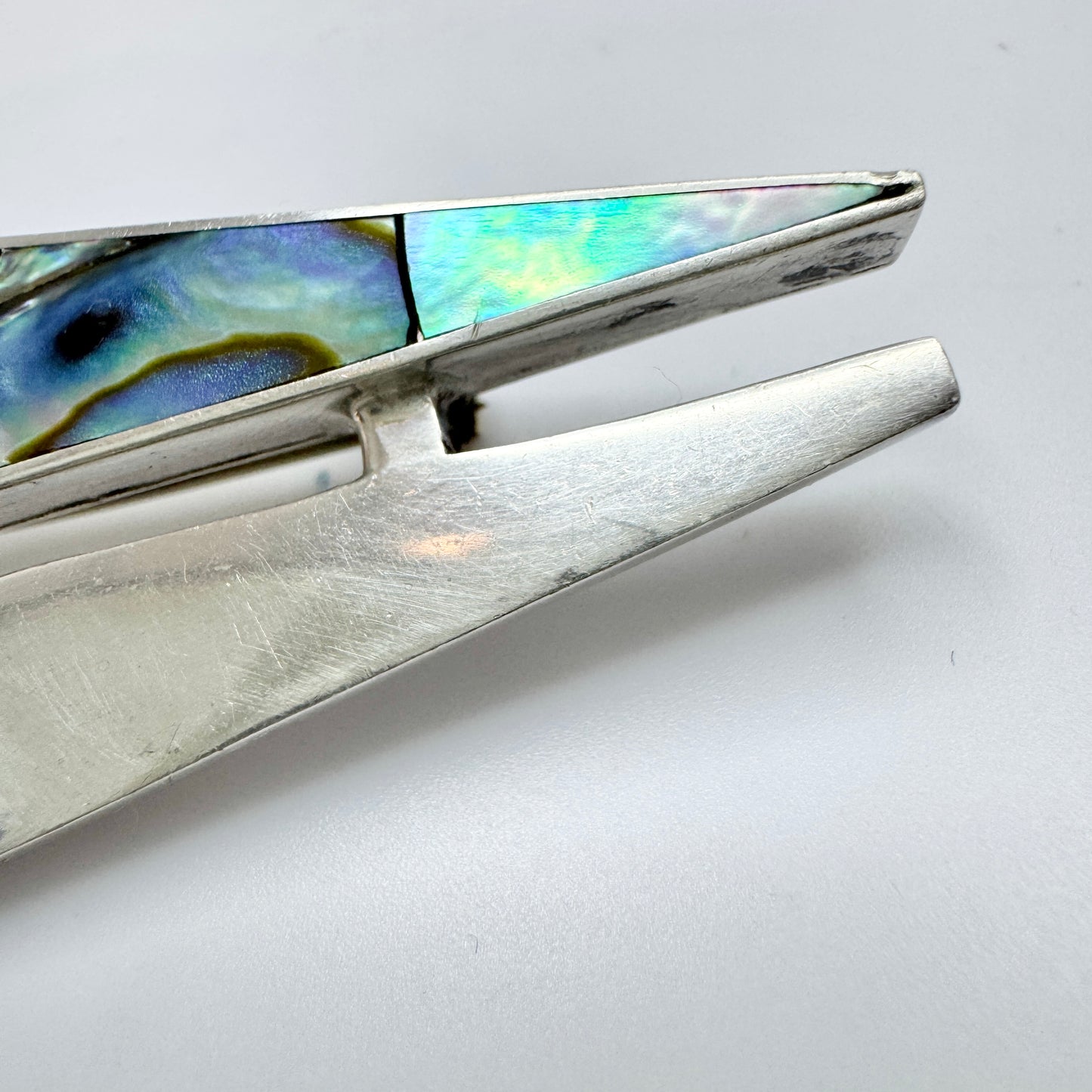 Taxco, Mexico. Vintage Modernist Sterling Silver Abalone Brooch.