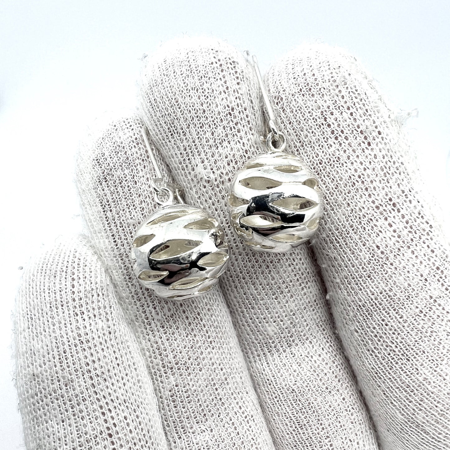 AAL, Finland Vintage Sterling Silver Sphere Earrings.