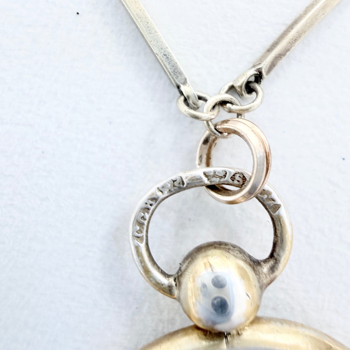 CG Hallberg, Sweden 1913. Antique Silver Four-leaf clover Locket + Long Chain.