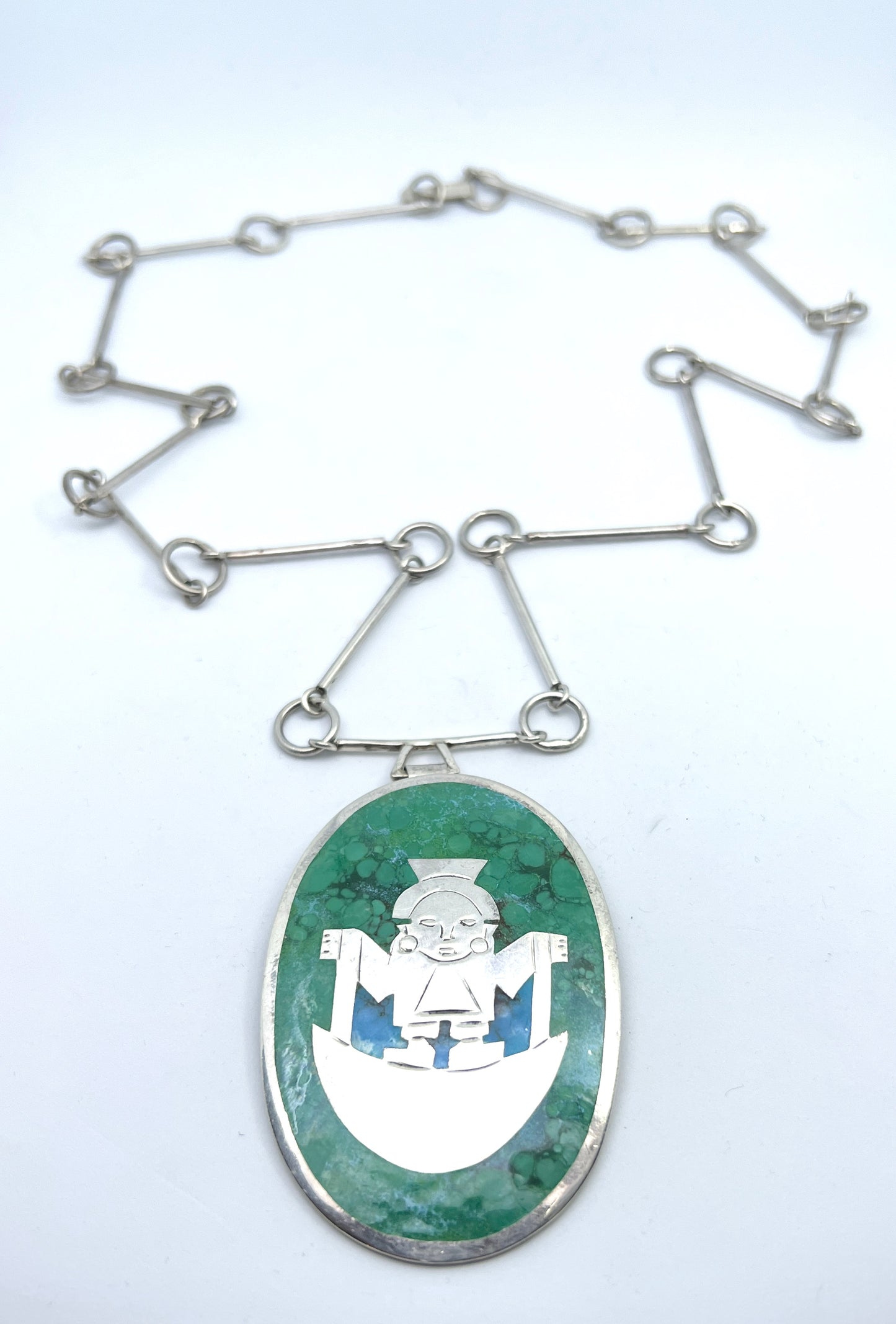 Graziella Laffi, Peru. Very Large Vintage Sterling Silver Enamel Pendant Necklace.