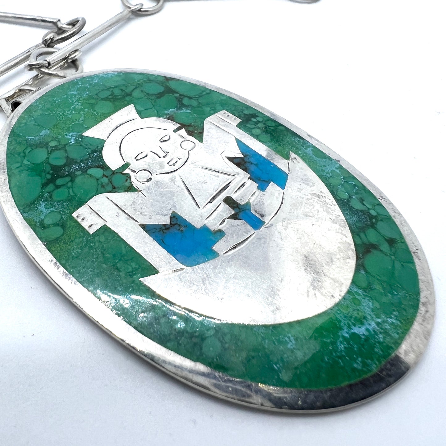 Graziella Laffi, Peru. Very Large Vintage Sterling Silver Enamel Pendant Necklace.