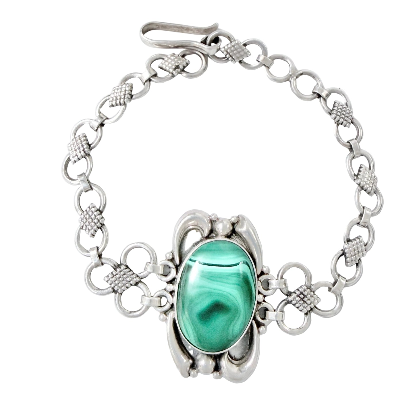 Vintage Sterling Silver Malachite Bracelet.