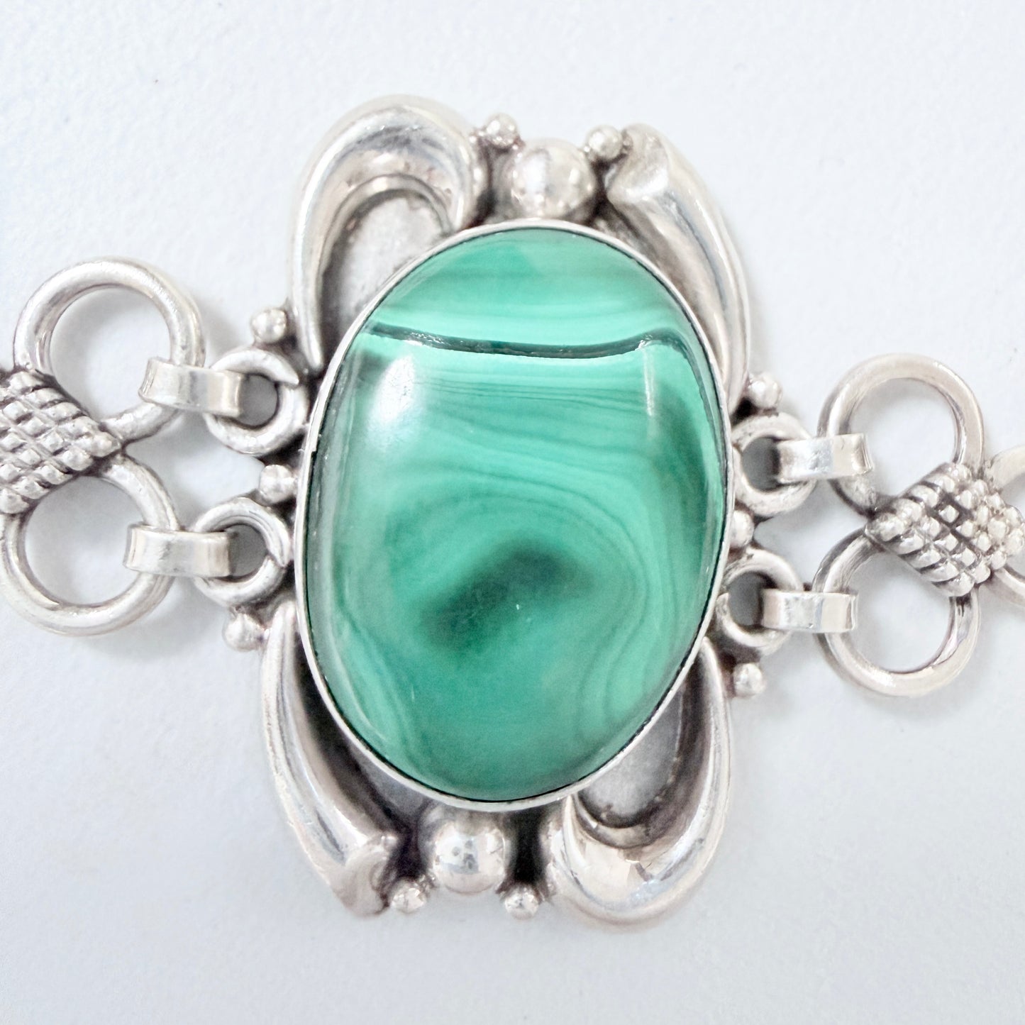 Vintage Sterling Silver Malachite Bracelet.