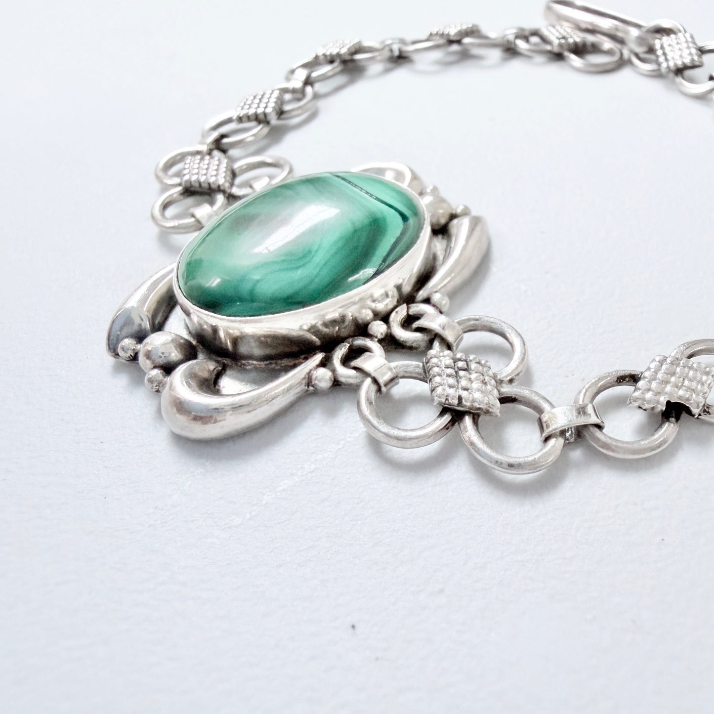 Vintage Sterling Silver Malachite Bracelet.