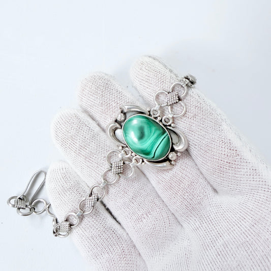 Vintage Sterling Silver Malachite Bracelet.