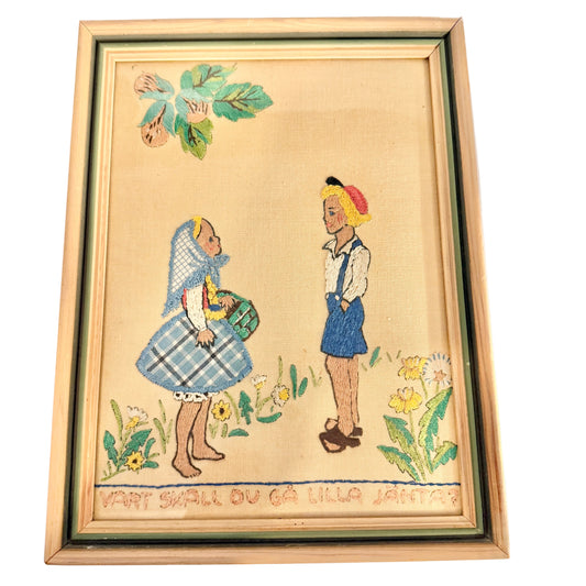 Sweden. Vintage c 1940s Framed Embroidery