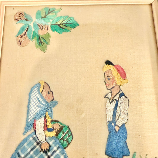 Sweden. Vintage c 1940s Framed Embroidery