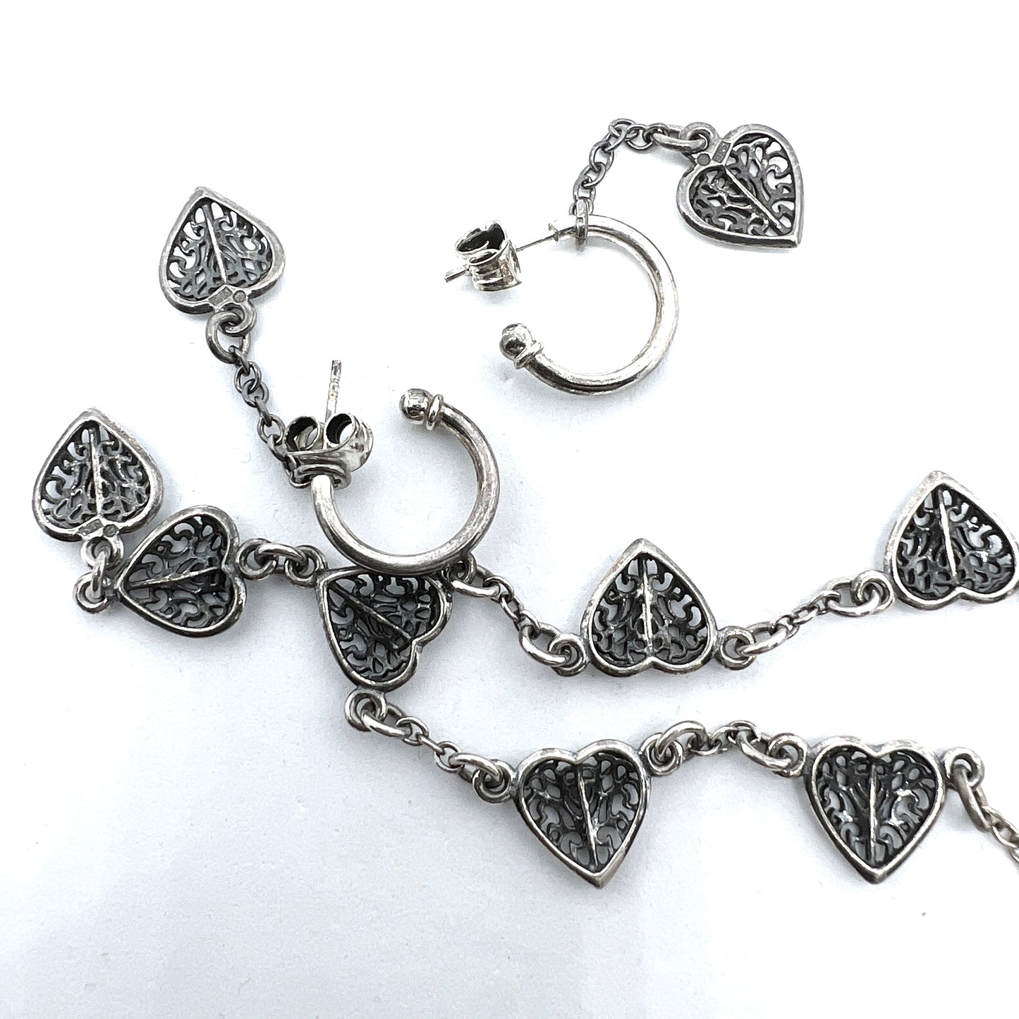Kalevala Koru, Finland Vintage Sterling Silver Set. Hearts Necklace and Earrings.