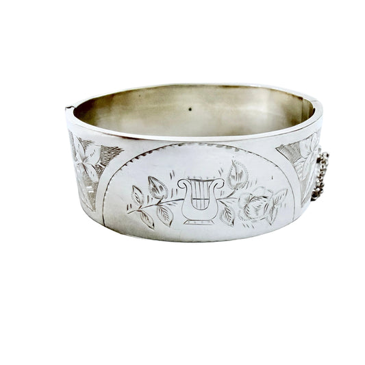 Sweden late 1800s. Antique Victorian Solid Silver Hinged Bangle Bracelet.