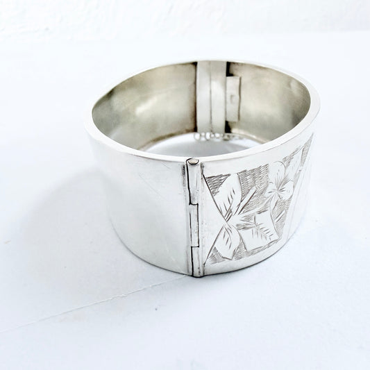 Sweden late 1800s. Antique Victorian Solid Silver Hinged Bangle Bracelet.