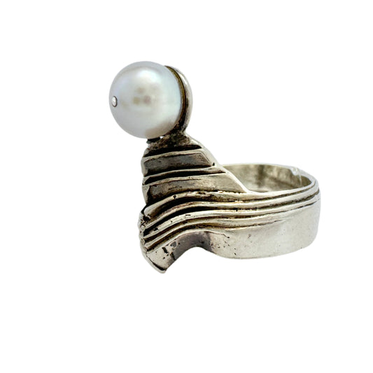 Studio Horst, Sweden 1977. Vintage Sterling Silver Pearl Ring.