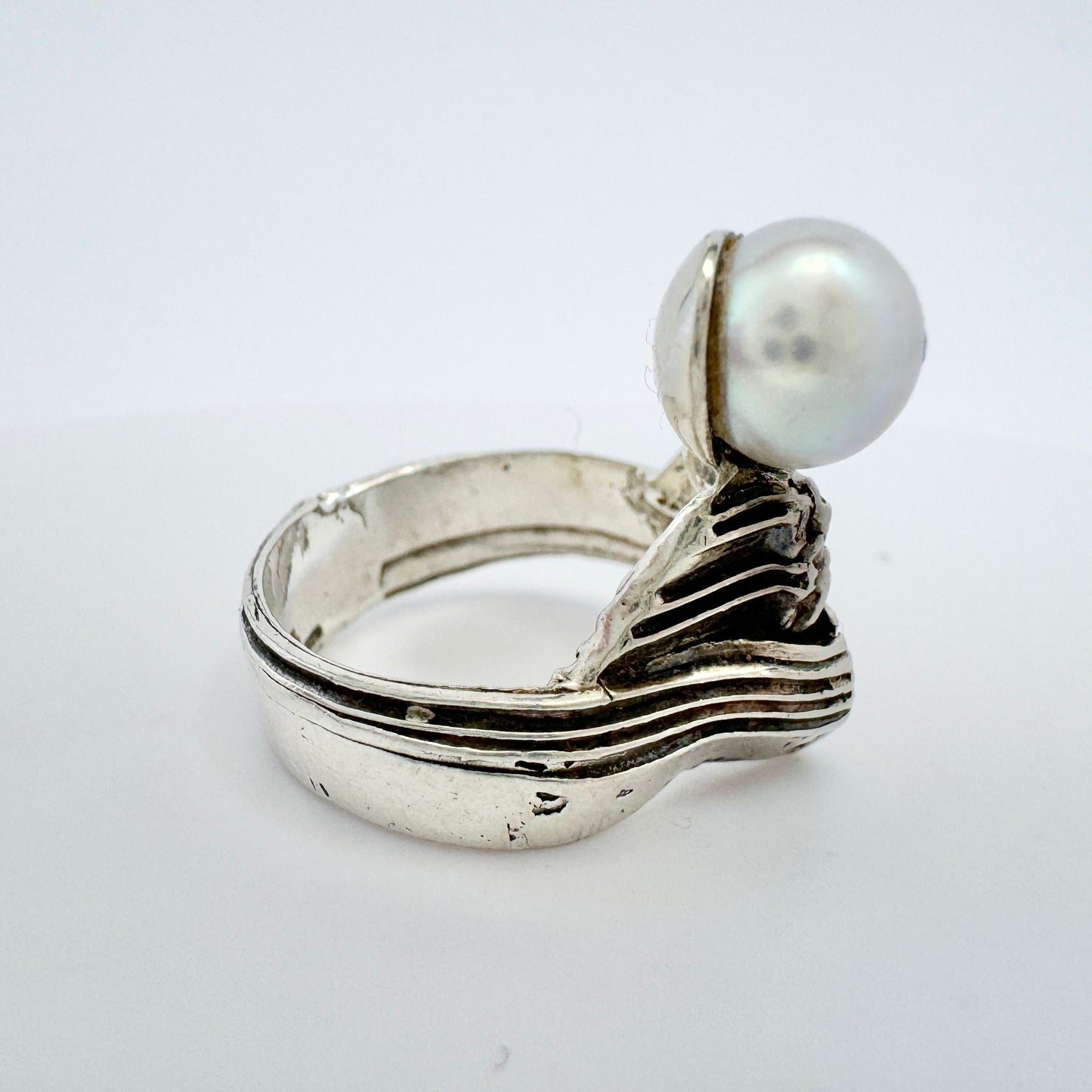 Studio Horst, Sweden 1977. Vintage Sterling Silver Pearl Ring.